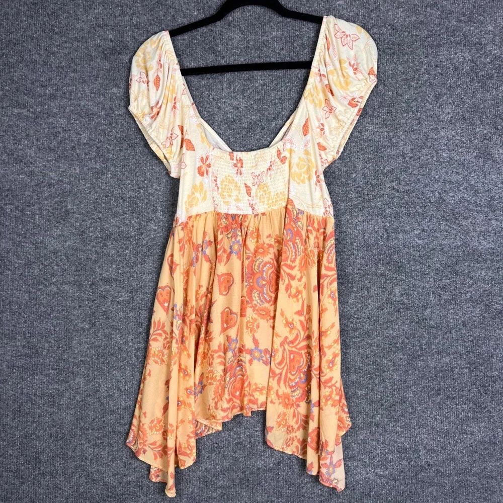 Free People La Bamba Babydoll Top Excellent Floral Boho Peplum Smocked M